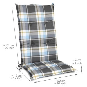 Blau karierte Beautissu Hochlehner Auflage Sunny BK, 120x50x6cm für Gartenstühle.