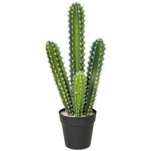 Grüne HOMCOM Kunstkaktuspflanze aus Kunststoff im schwarzen Topf, 53 cm hoch, pflegeleichte Deko.