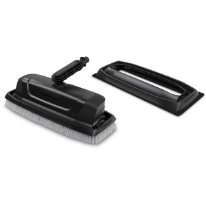 Kärcher Fassaden- und Glas-Reinigungsaufsatz mit Bürsten und Mikrofaserpad für Hochdruckreiniger.