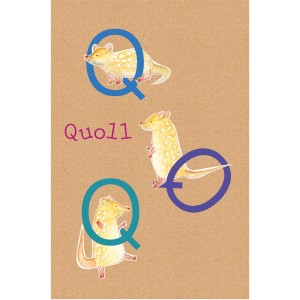 Komar Wandbild ABC Animal Q, 30x40 cm, mit Quolls und Buchstaben Q in Blau- und Grüntönen.