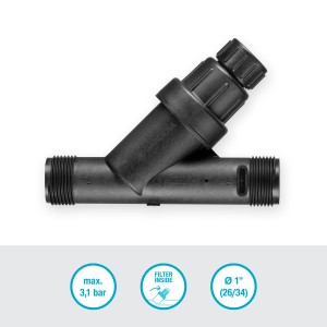 Gardena Druckminderer für Sprinklersysteme, gleicht Druckschwankungen aus, mit Filter.