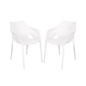Zwei weiße Garden Pleasure Gartenstühle Lauria im Set, modernes Design für Innen- und Außenbereich.