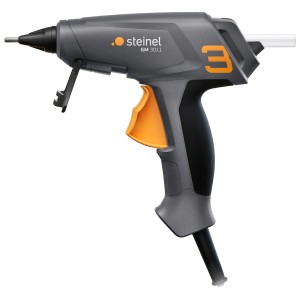 Steinel Heißklebepistole Gluematic 3011, graue Klebepistole mit orangem Abzug.