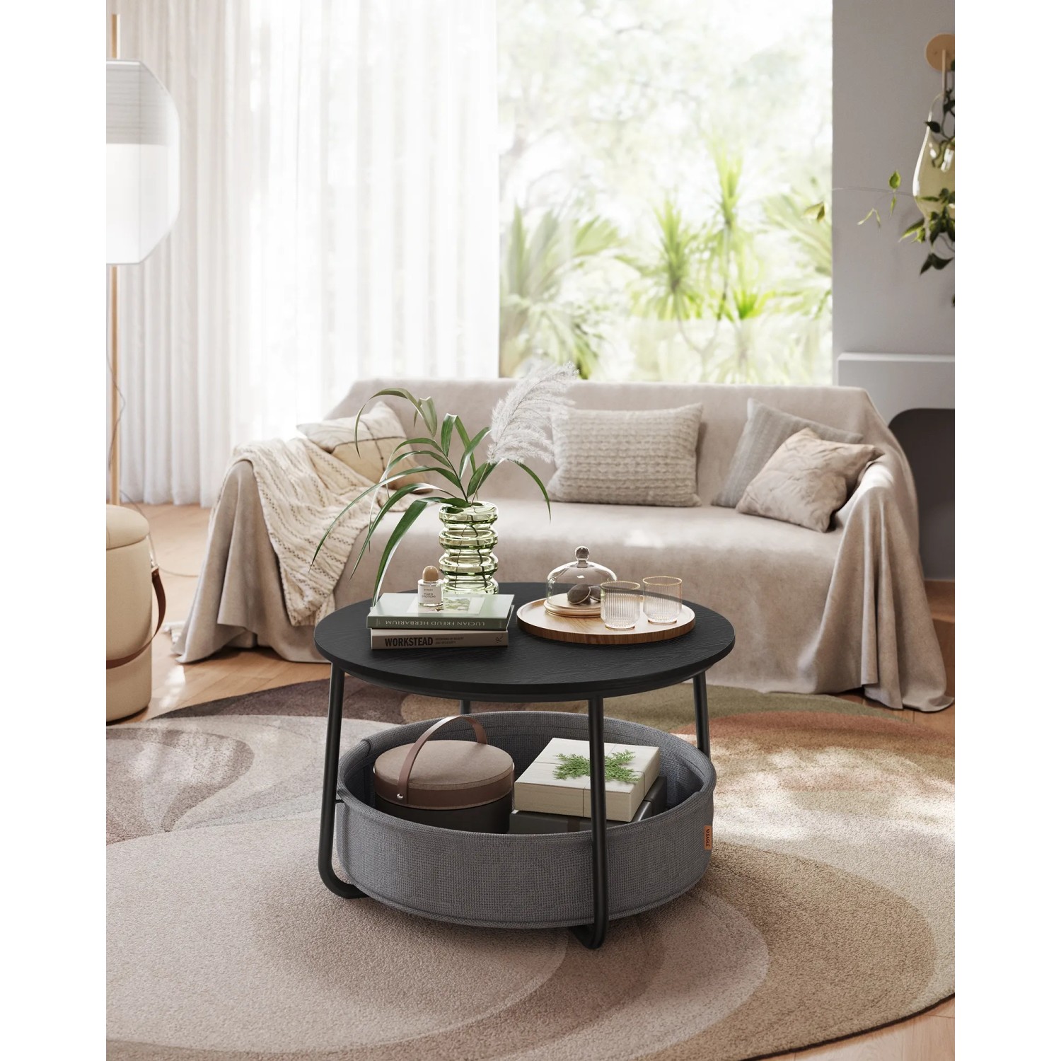 Vasagle Couchtisch mit Stoff-Korb Ø 75 cm x 45 cm Schwarz-Grau kaufen bei OBI