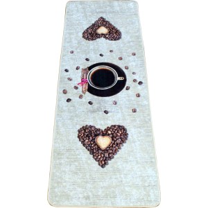 Küchenteppich mit Kaffeebohnen- und Tassen-Motiv, Digitaldruck Dess 1072.