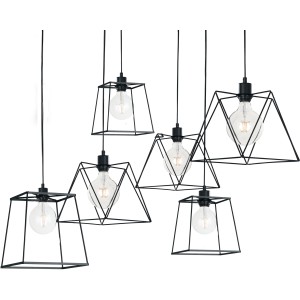 Schwarze Luce Design Pendelleuchte Brooklyn mit sechs geometrischen Lampenschirmen.