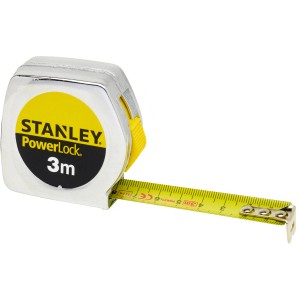 Stanley Bandmaß PowerLock® 3 m, verchromtes Gehäuse, gelbes Band. Messwerkzeug für präzise Messungen.