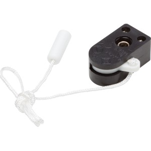 Schwarzer Einbau-Zugschalter für Lampeninstallation mit weißer Zugschnur und Knopf.