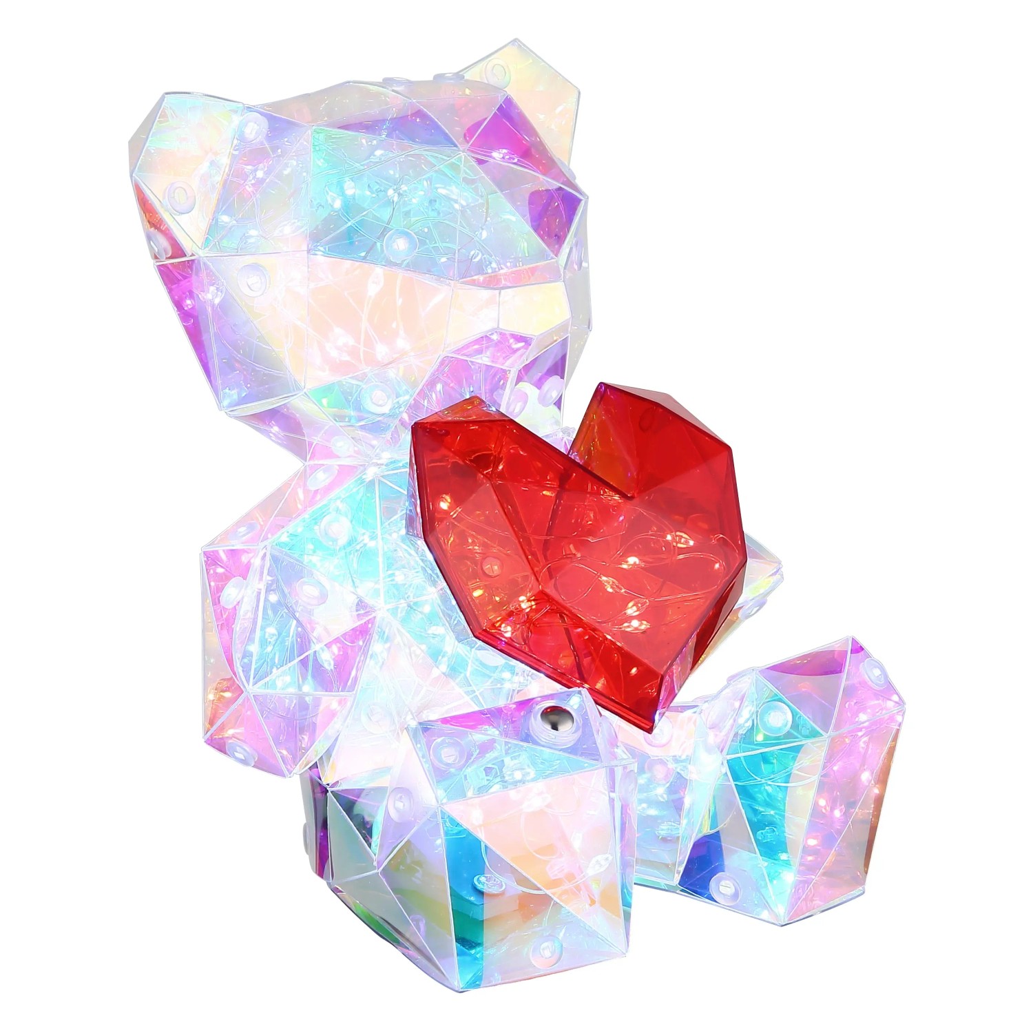 Globo Tischleuchte Brondar Bär mit rotem Herz, Kristall-Effekt, LED Design-Tischlampe.