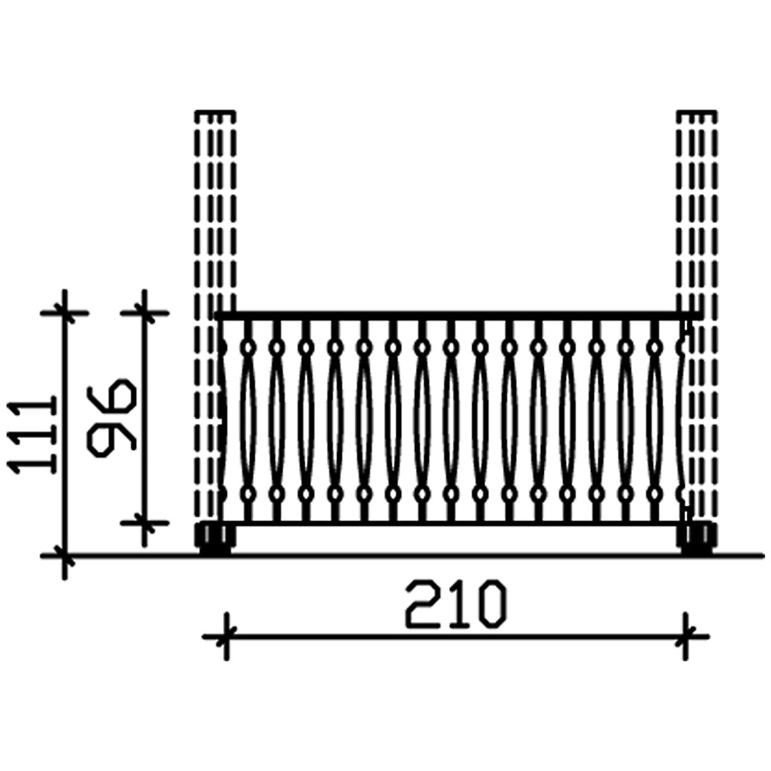Technische Zeichnung: Skan Holz Brüstung Balkonschalung 210x96 cm, Fichte Eiche hell, Zubehör für Lauben & Pavillons.