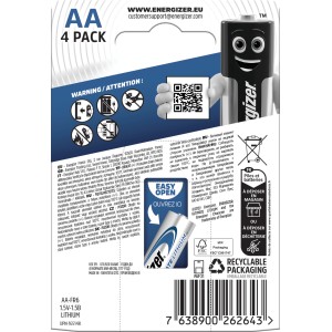 Energizer Ultimate Lithium AA Batterien, 4er-Pack. Langlebige Mignon-Batterien für Geräte mit hohem Energiebedarf.