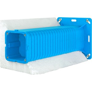 Blaue E2 Elektro Gerätedose PXE 250 mm für Wärmedämmung in Fassade.