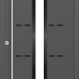 Anthrazitfarbene Sicherheits-Haustür ThermoSpace Milano RC2 mit Glaseinsatz und Edelstahlgriff.