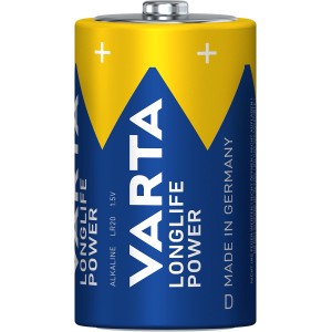 Varta Longlife Power D Batterie, 1.5V Alkaline Batterie in Gelb/Blau.