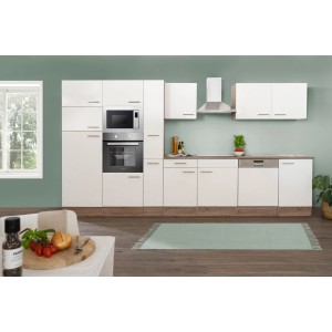 Respekta Küchenzeile KB370EYWMIGKE 370 cm Weiß Seidengl.-Eiche York Nachbildung