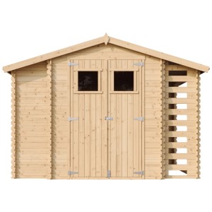 Timbela Gartenhaus aus Holz mit Schuppen und Brennholzregal, 5,47 m² ohne Boden.