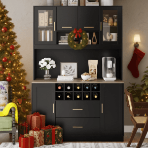 okwish Küchenschrank mit LED-Beleuchtung Küche 120x36x180cm Schwarz