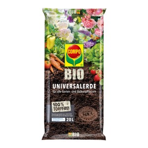 Sack Compo Bio Universal-Erde, torffrei, 20 l. Bio-Erde für Garten- und Balkonpflanzen.
