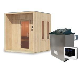 Karibu Saunahaus "Almeria" mit Ofen 9 kW Extern Naturbelassen