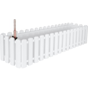 Weißer Geli Blumenkasten Aqua Palido 74 cm mit Wasserstandsanzeige.