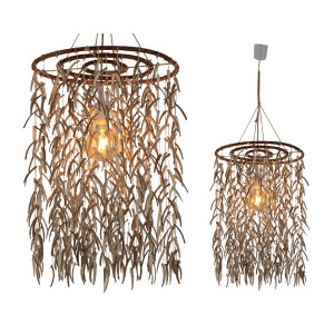 Näve Pendelleuchte Kokos Natur, Ø 40cm, mit naturfarbenen Kokosschalen an Rattanringen.