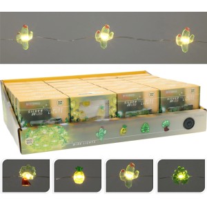 LED-Lichterkette mit 3D-Dekorationen (Ananas, Palme, Kaktus, Blätter) für Innen, 10 cm Abstand.