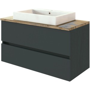 Held Möbel Einzelwaschtisch Ferrara, 100 cm, Grau Matt, mit Softclose und Keramikwaschbecken.