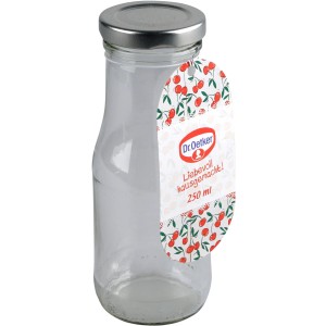 Dr. Oetker Smoothie Flasche, 250ml, aus Glas mit silbernem Deckel. Küchenhelfer für Smoothies.
