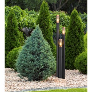 Globo Boston 3-flammige Außenleuchte, schwarz mit Rauchglas, 170cm hoch. Kandelaber für den Garten.