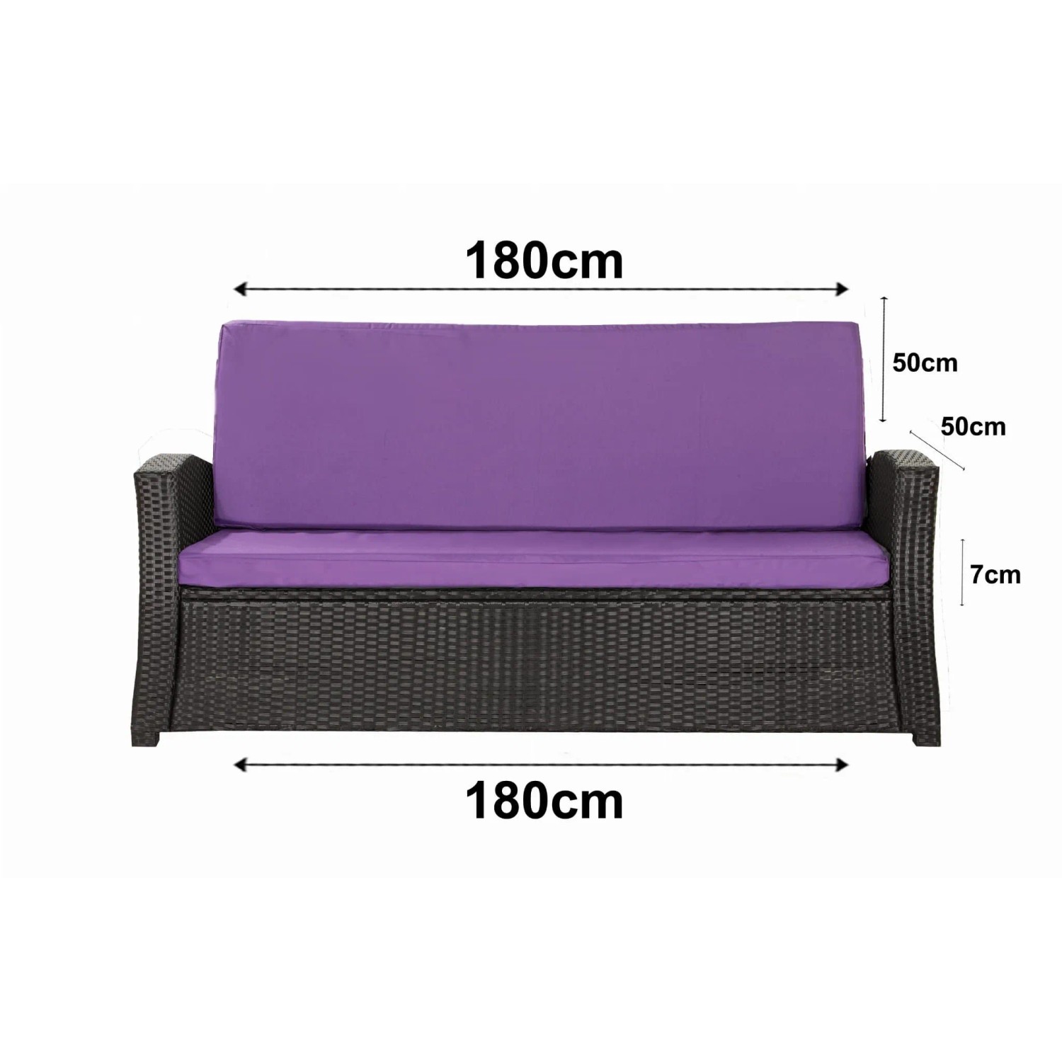 Violettes Gartenkissen-Set für 3-Sitzer Polyrattan-Gartensofa, 180x50x50cm.