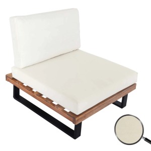Heller Lounge-Sessel H54 mit Polster. Gartenstuhl mit Akazienholz und Textilbezug.