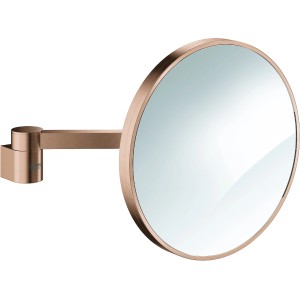 Grohe Kosmetikspiegel Selection in Warm Sunset gebürstet, runder Wandspiegel mit 7-fach Vergrößerung.