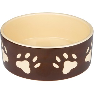 Jollypaw Keramiknapf, braun mit Pfotenmuster, 0,8 l, ø 16 cm. Hundenapf für Futter und Wasser.