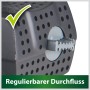 Detailaufnahme: Heissner Aqua Stark Teichpumpe mit regulierbarem Durchfluss.