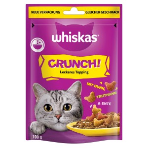 Whiskas Crunch Katzenfutter Huhn, Truthahn & Ente, 100g Packung. Ergänzungsfutter für Katzen.