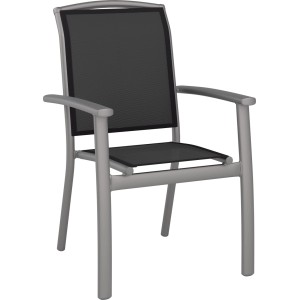 Stapelbarer Gartenstuhl Welsby, Aluminium, anthrazit-grau mit Armlehnen.