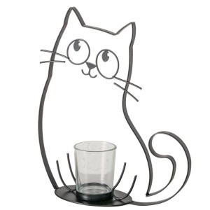 Schwarzes Boltze Windlicht Mollie Katze aus Metall mit Glas für Teelichter.