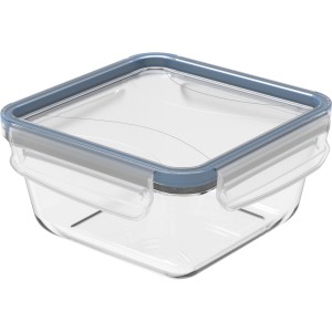 Rotho Kühlschrankdose Click & Lock Glas, 0,75 l, mit blauem Deckel.