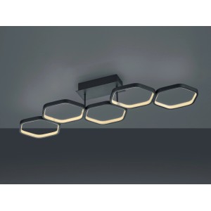 Moderne Reality LED-Deckenleuchte Vigo in Anthrazit mit fünf verbundenen, leuchtenden Ringen.