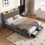 okwish Polsterbett mit Bettkasten LED-Licht Kinderzimmer mit Matratze 140x200cm Grau_3