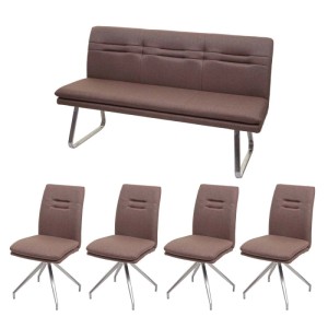 MCW Essgruppe H70, braun: Sitzbank und 4 Stühle mit Edelstahlgestell.
