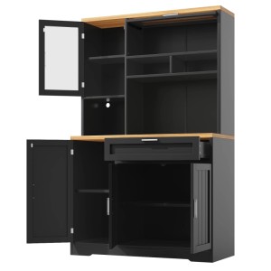 okwish Hochschrank mit LED-Beleuchtung Vitrine Küche 104 x 40 x 180 cm Schwarz