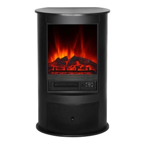 Schwarzer EL Fuego Elektrokamin Wien II mit Flammeneffekt und Schublade.