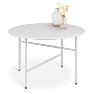 Bomoe Finn Beistelltisch, Ø 53cm, weißes Metall, runder Gartentisch mit Deko.