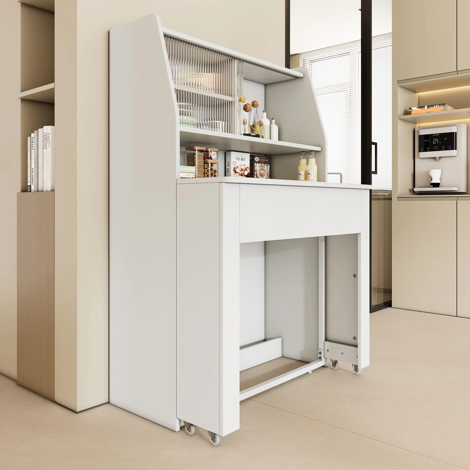 okwish Esstisch Rechteckig mit Stauraum/Stauschrank Einweg-Ausziehtisch 52/133 x 80 cm Weiß_4