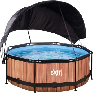 EXIT Wood Pool, braun, Ø 244 cm, mit Sonnensegel und Filterpumpe.