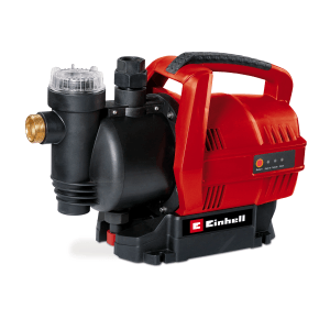 Einhell Hauswasserautomat GC-AW 6033, eine rote Gartenpumpe mit schwarzem Filter und Tragegriff.