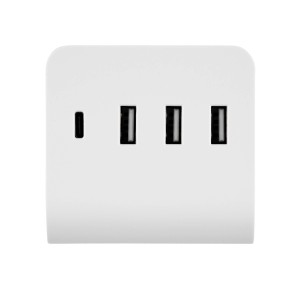 Weißes REV Ritter Quad Ladegerät mit USB A und USB C Anschlüssen.