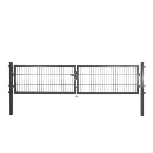 Anthrazitfarbenes Solid Doppeltor aus Stahl mit Stabmattenfüllung, 75x300 cm.