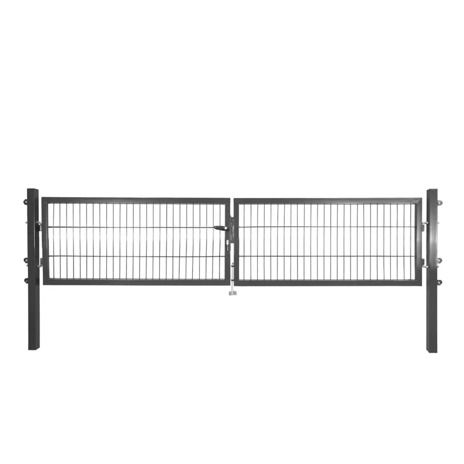 Anthrazitfarbenes Solid Doppeltor aus Stahl mit Stabmattenfüllung, 75x300 cm.